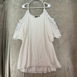 Mile Gabrielle Mini Dress Womens 3X White Gauze Lined Lace Cold Shoulder